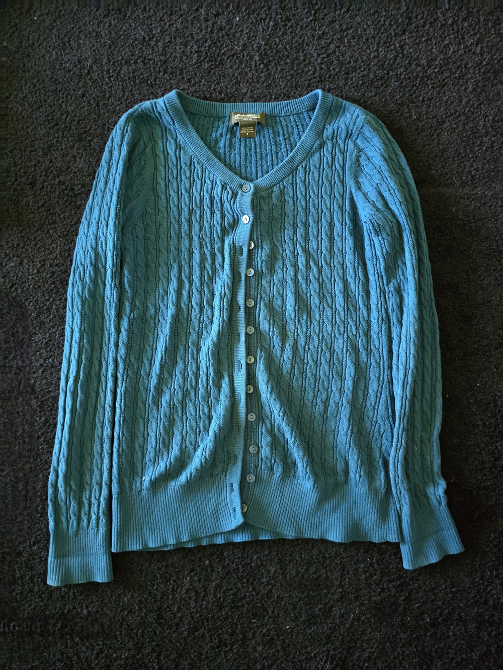 Eddie Bauer Teal Cable-Knit Button Front Cardigan